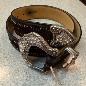 Justins Rodeo Black/Brown Leather Belt with Silver Accents